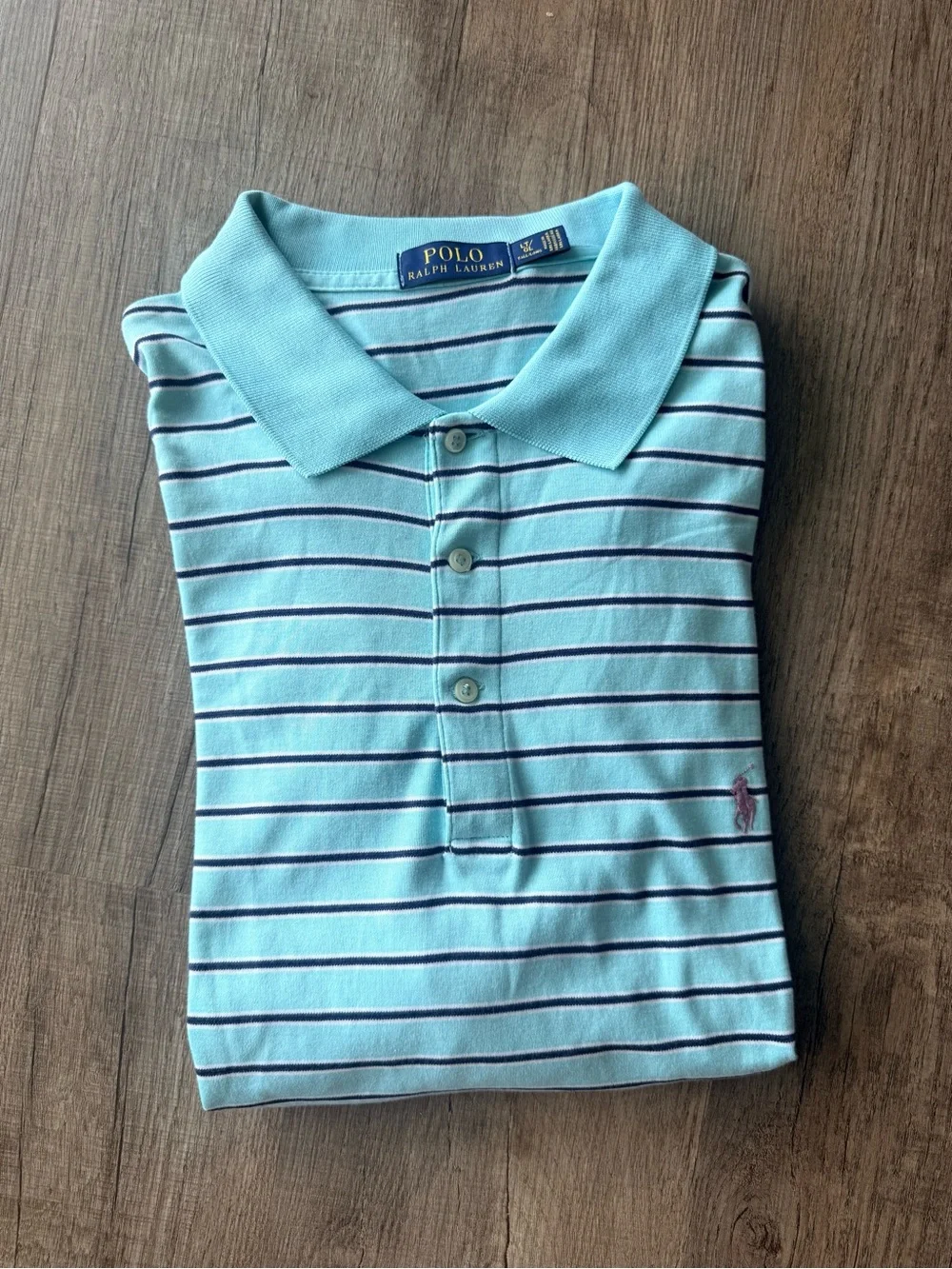 Ralph Lauren Men’s Mint Blue Polo with Navy Stripes